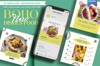 Templates Boho New Dishes Food Instagram Post Design Popo